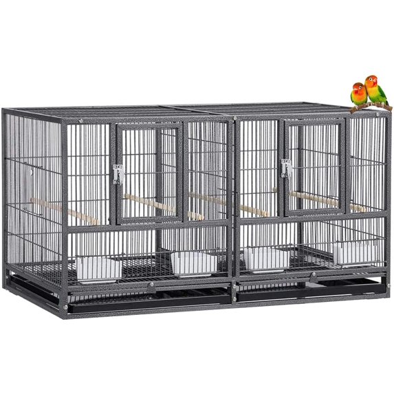 Combo Breeding Stacker Center Divided Breeder Bird Flight Double Rolling Cage with Side Breeding Nest Door (Black Vein, Single Stack Without Stand)