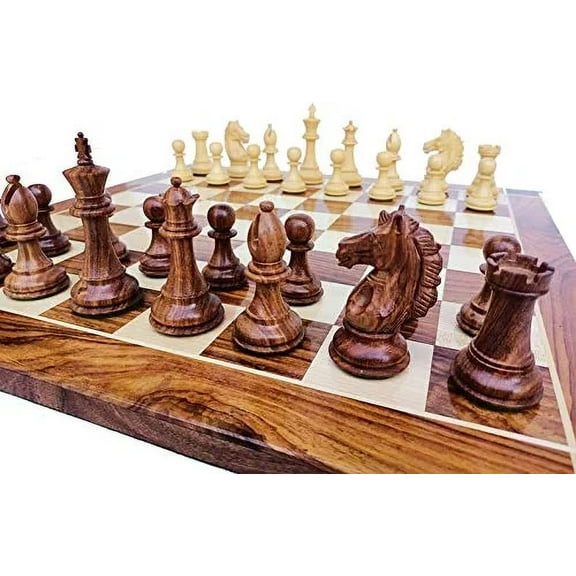 Combo Chess Set Handcrafted Chessmen with 21" Chess-Board - Alban Series Chess Pieces | 4.0" King Golden Rosewood Chess Board 21" inch