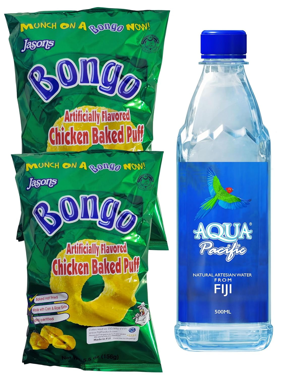 Combo Deal - Bongo Cheese Snack Puffs, Natural Bottled Water (2 Pack x ...