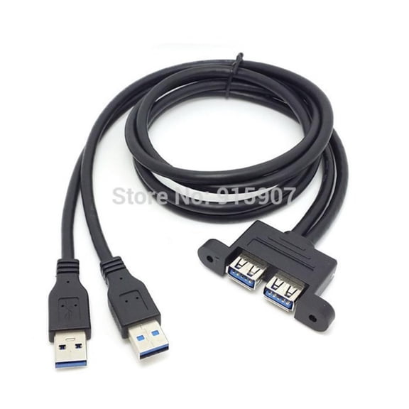 Combo Dual USB 3.0 Male to Female Extension Cable with Screw Panel Mount Holes 3ft/100cm/3m