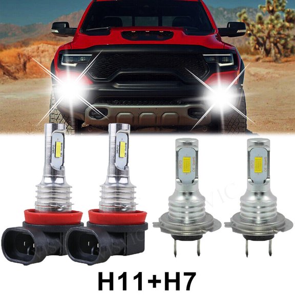 Combo H11 and H7 LED Headlight Bulbs Kit High Low Beam Fog Light 6000K 4PC ro