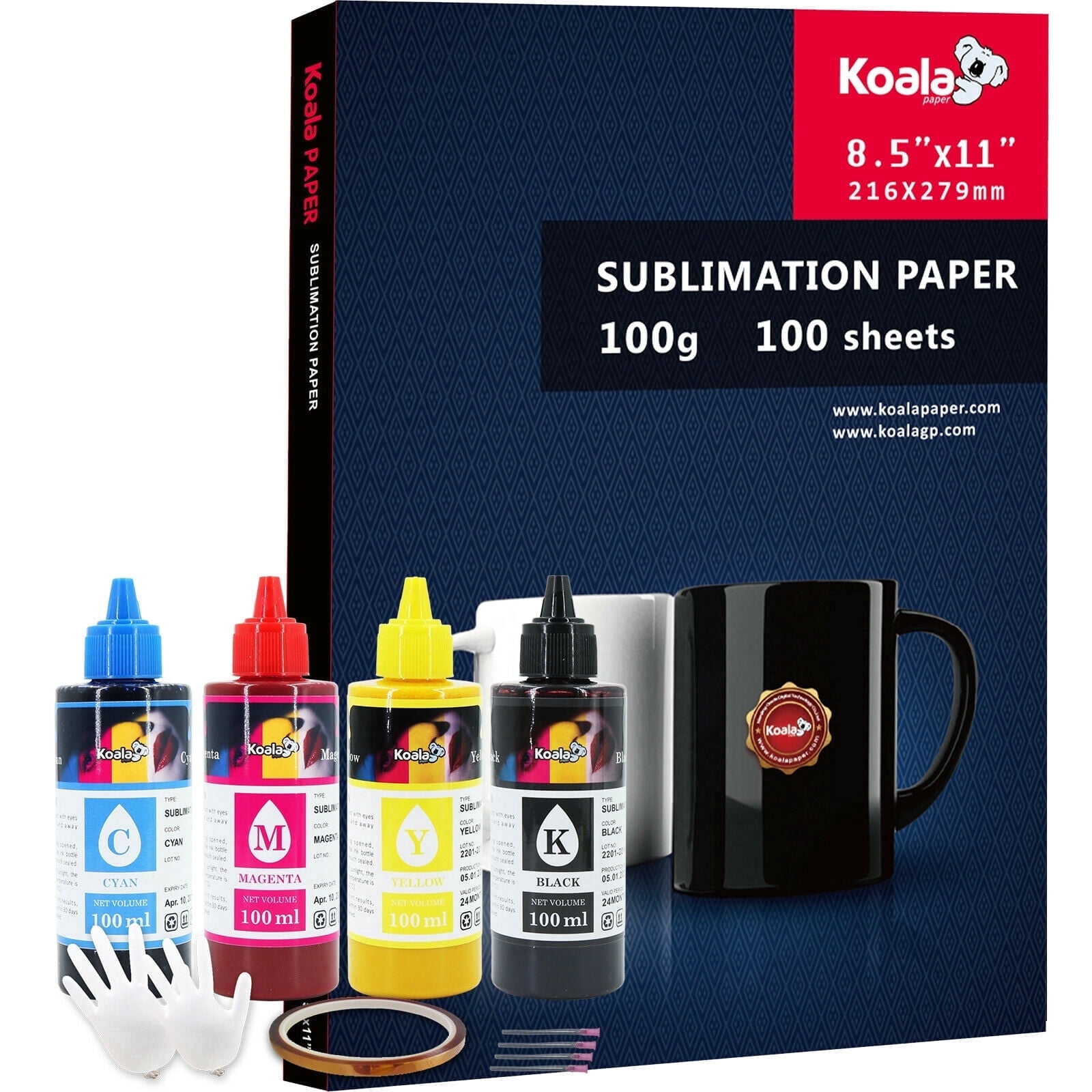 Sublimation Bundle Kit - Koala Sublimation Paper 8.5x11 inch 100g 100 Sheets + Koala Sublimation Ink for Inkjet Printers ET-2400 2800 2803 4800 2850 2720 2760 Heat Transfer Christmas Gifts