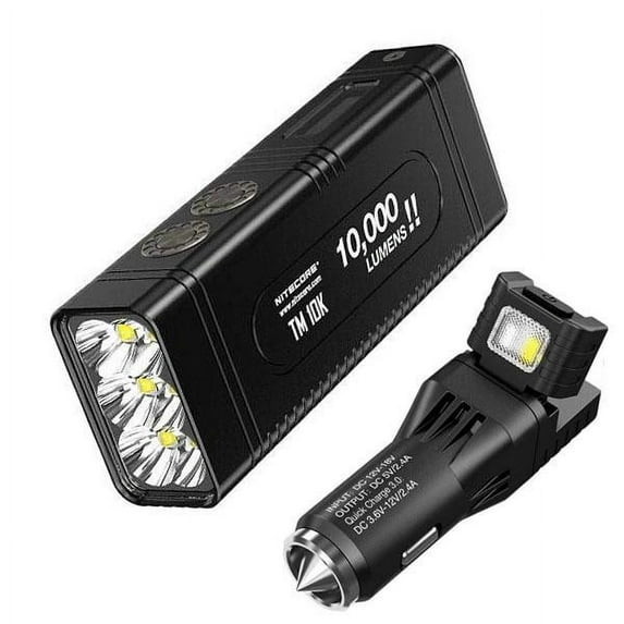 Combo NITECORE TM10K TYPE-C Rechargeable Flashlight - 10,000 Lumen Burst Output -Battery Included w/VCL10 Multi-Tool/Car Adapters