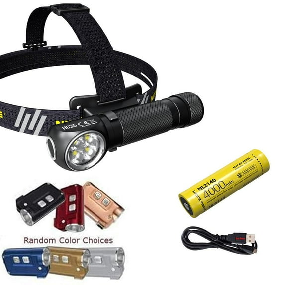 Combo: Nitecore HC35 Rechargeable LED Headlamp + Tini Keychain Light (w/color options)