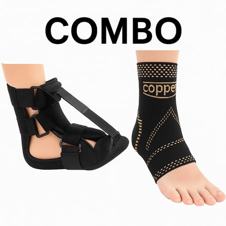 Combo Ortopédico: Férula Nocturna para Fascitis Plantar +Media de Compresión para Tendón de Aquiles/Alivio del Dolor y Recuperación Rápida