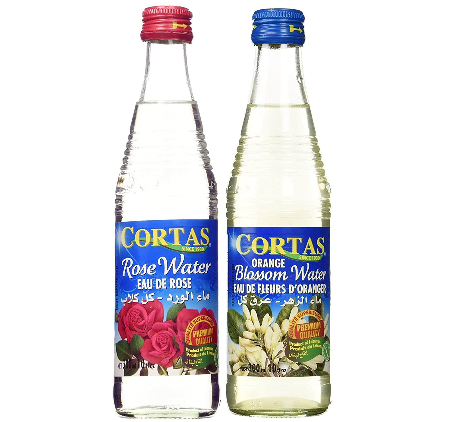 Combo Pack for Food Cooking Rose & Orange Blossom Water, 10 Fl. Oz Each, Total 2 Bottles