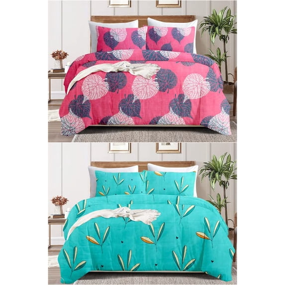Combo Pack Of 2 Double Bedsheets With 4 Pillow Covers - 90 X 90 Inches, Multicolor | 180 Thread Count Soft Brushed Glace Cotton Breathable & Wrinkle Free