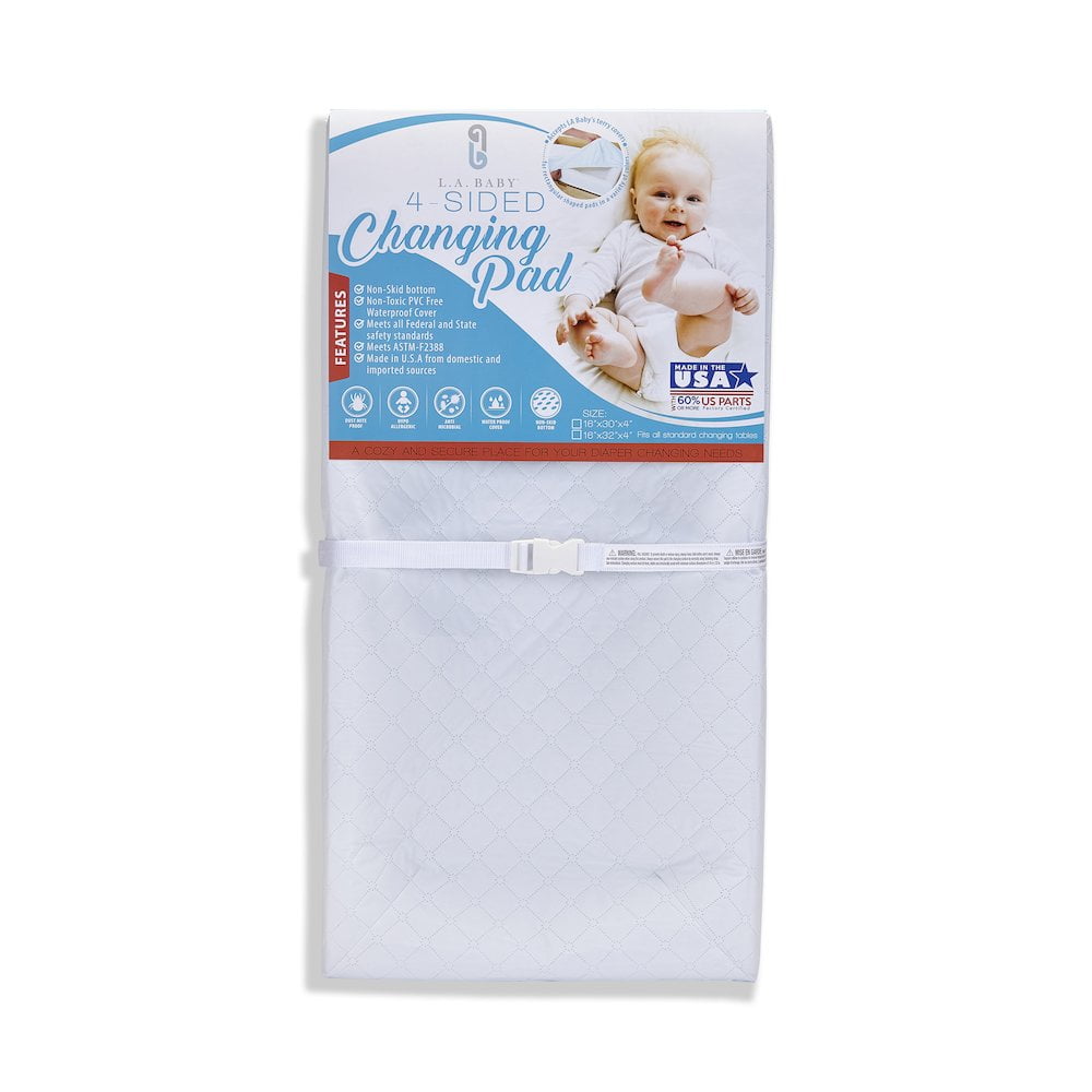 White Waterproof 4-Sided Diaper Changing Pad with Terry Cover