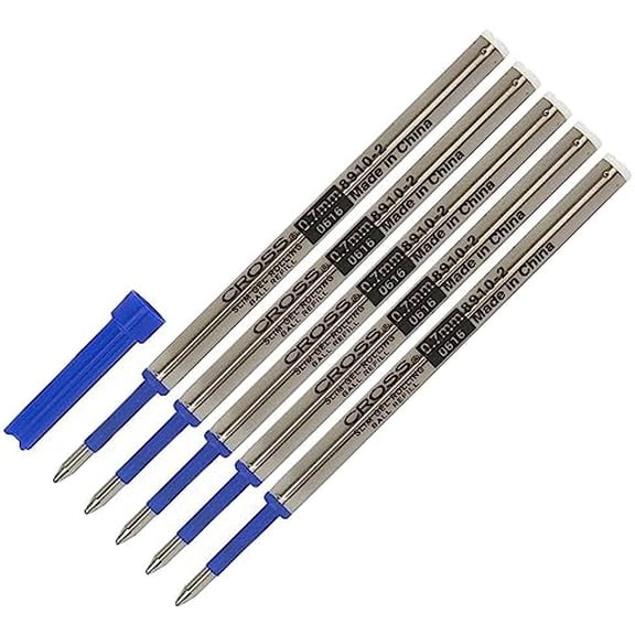 Combo Pack, Genuine Slim Gel Rollerball Pen Refills for Cross Click Pens, Blue Ink, 5 Pack, 8910-2, Bulk Packed$$Office
