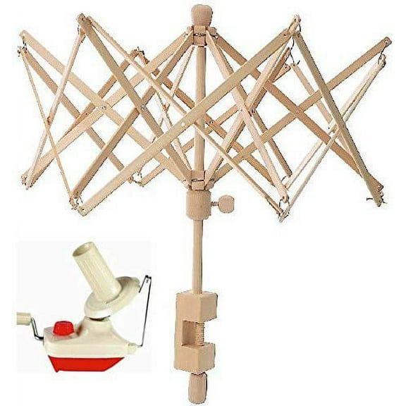 Combo Package Yarn Swift Birch Wooden Umbrella (Medium) Winder Yarn Ball Winder 6 Feet Combo Pack Knitting Spinning