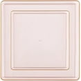 thumbnail image 1 of Combo Set 7.75" Dessert Plates and 10.75" inch Square Pink Plastic Plates with Gold Rim, Disposable China Like Party Plate, Heavy Duty Dinner Charger Plate, Salad, Wedding, Tableware (30), 1 of 6