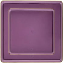 Combo Set 7.75" Dessert Plates and 10.75" inch Square Purple Plastic Plates with Gold Rim, Disposable China Like Party Plate, Heavy Duty Dinner Charger Plate, Salad, Wedding, Tableware (10)