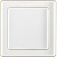 thumbnail image 1 of Combo Set 7.75" Dessert Plates and 10.75" inch Square White Plastic Plates with Gold Rim, Disposable China Like Party Plate, Heavy Duty Dinner Charger Plate, Salad, Wedding, Tableware (70), 1 of 6
