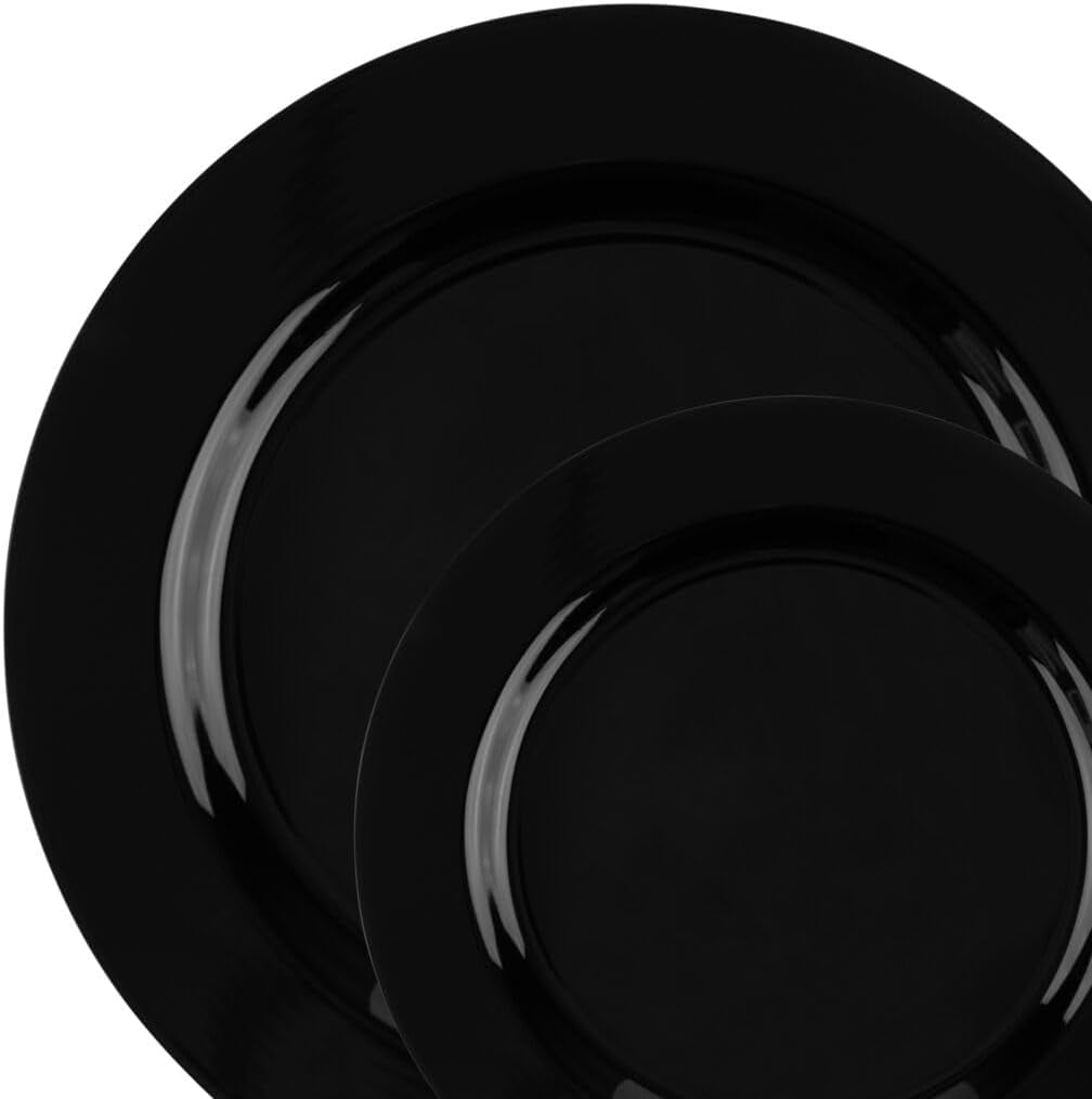 Combo Set 7" Dessert Plates and 10" inch Round Black Plastic Plates
