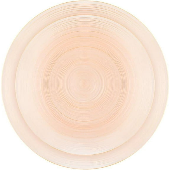 Combo Set 7" Dessert Plates and 10" inch Round Translucent Peach Plastic Plates with Gold Rim, Disposable China Like Party Plate, Heavy Duty Dinner Charger Plate, Salad, Wedding, Tableware (8)