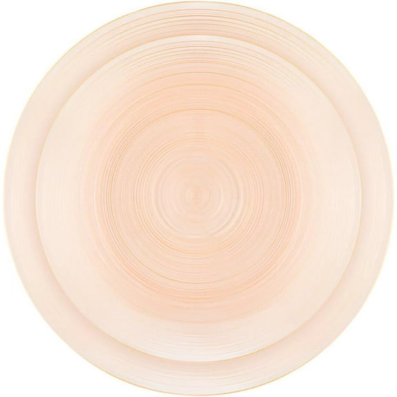 Combo Set 7" Dessert Plates and 10" inch Round Translucent Peach Plastic Plates with Gold Rim, Disposable China Like Party Plate, Heavy Duty Dinner Charger Plate, Salad, Wedding, Tableware (32)