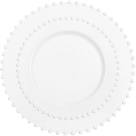 Combo Set 7" Dessert Plates and 10" inch Round White Plastic Plates with White Beaded Rim, Disposable China Like Party Plate, Heavy Duty Dinner Charger Plate, Salad, Wedding, Tableware (8)
