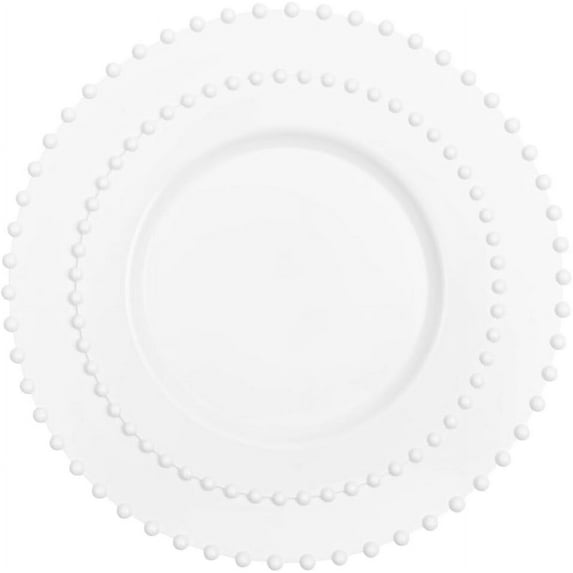 Combo Set 7" Dessert Plates and 10" inch Round White Plastic Plates with White Beaded Rim, Disposable China Like Party Plate, Heavy Duty Dinner Charger Plate, Salad, Wedding, Tableware (8)