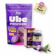 Combo Set Jans Ube Purple Yam Powder 5 oz. & Butterfly Ube Purple Yam Flavoring Extract 2 oz. with Mini Refrigerator Magnet (3-Pc Set)
