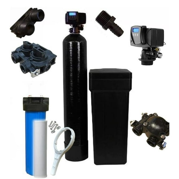 Combo System Fleck Whole House 64k Water Softener Upgraded 10% Resin, 5600sxt Metered, 1" Bypass and Brine Tank, 64,000 Grains and Carbon Pre-Filter