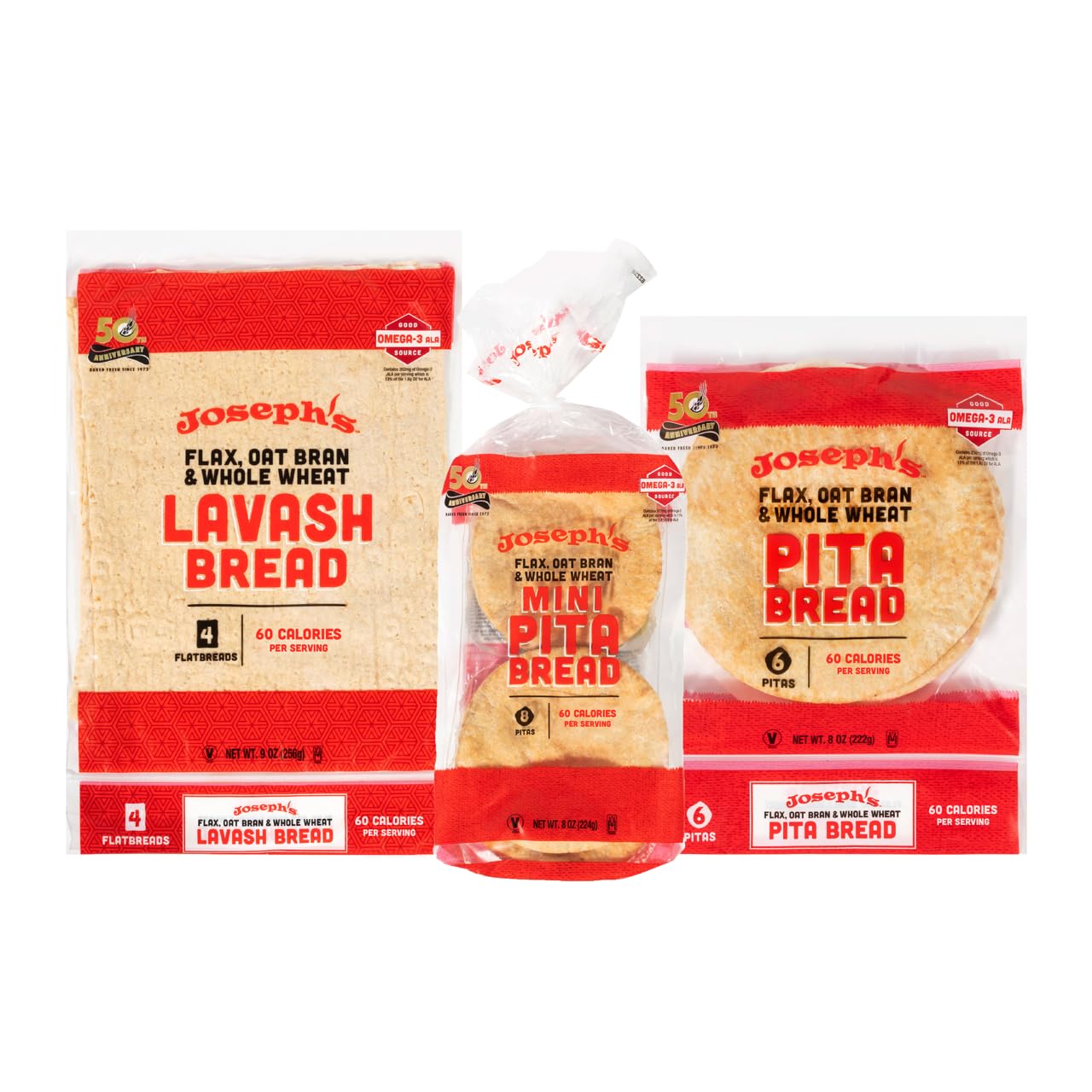 Combo Value Pack, Flax, Oat Bran & Whole Wheat, Low Carb Pita Bread ...