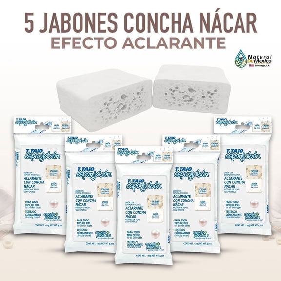 T.Taio Esponjabon Soap Sponge with Mother-of-Pearl Brightening Exfoliating Bar 4.2 oz 5 Pack