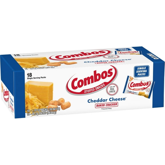 Combos Cheddar Cheese Cracker Baked Snacks, 1.8 Ounce Bags, 18 Count Box