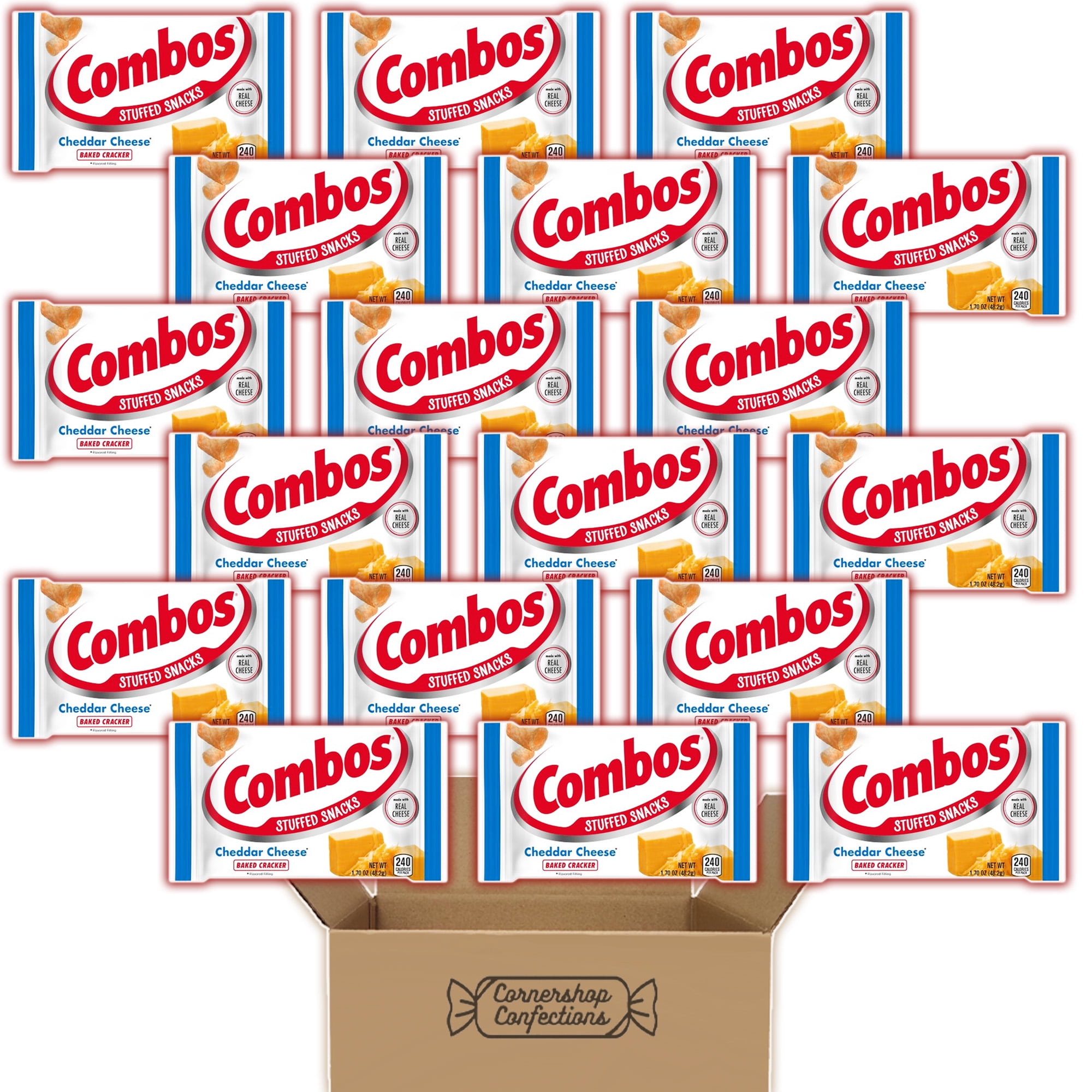 Combos Cheddar Cheese Flavored Baked Cracker Bulk Pack - 18 Individually Sealed 1.70 oz Bags - Stuffed Cracker Snacks for Road Trips, School, Work, On The Go Snacks in Cornershop Confections Pack