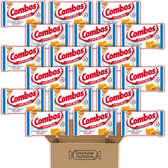 Combos Cheddar Cheese Flavored Baked Cracker Bulk Pack - 18 Individually Sealed 1.70 oz Bags - Stuffed Cracker Snacks for Road Trips, School, Work, On The Go Snacks in Cornershop Confections Pack