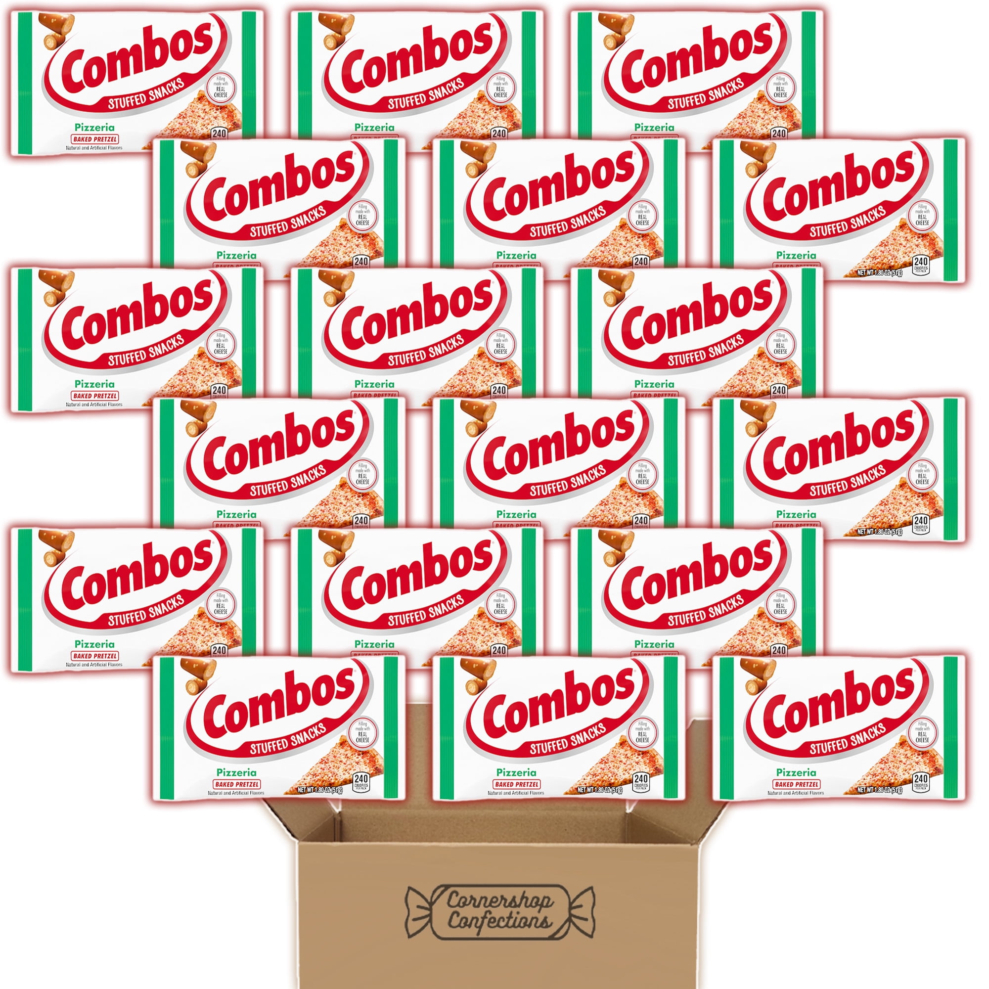 Combos Pizzeria Flavored Baked Pretzel Bulk Pack - 18 Individually Sealed 1.80 oz Bags - Stuffed Pretzel Snacks for Road Trips, School, Work, On The Go Snacks in Cornershop Confections Pack