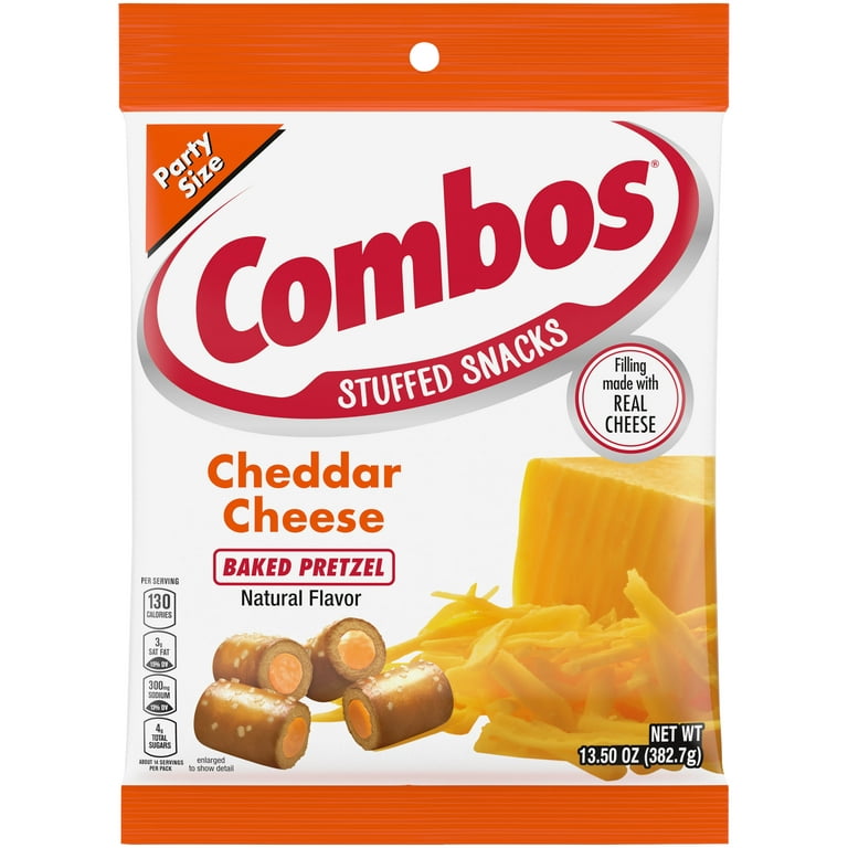 Combos Stuffed Snacks Cheddar Cheese Baked Pretzel Snacks, 13.5 oz Bag
