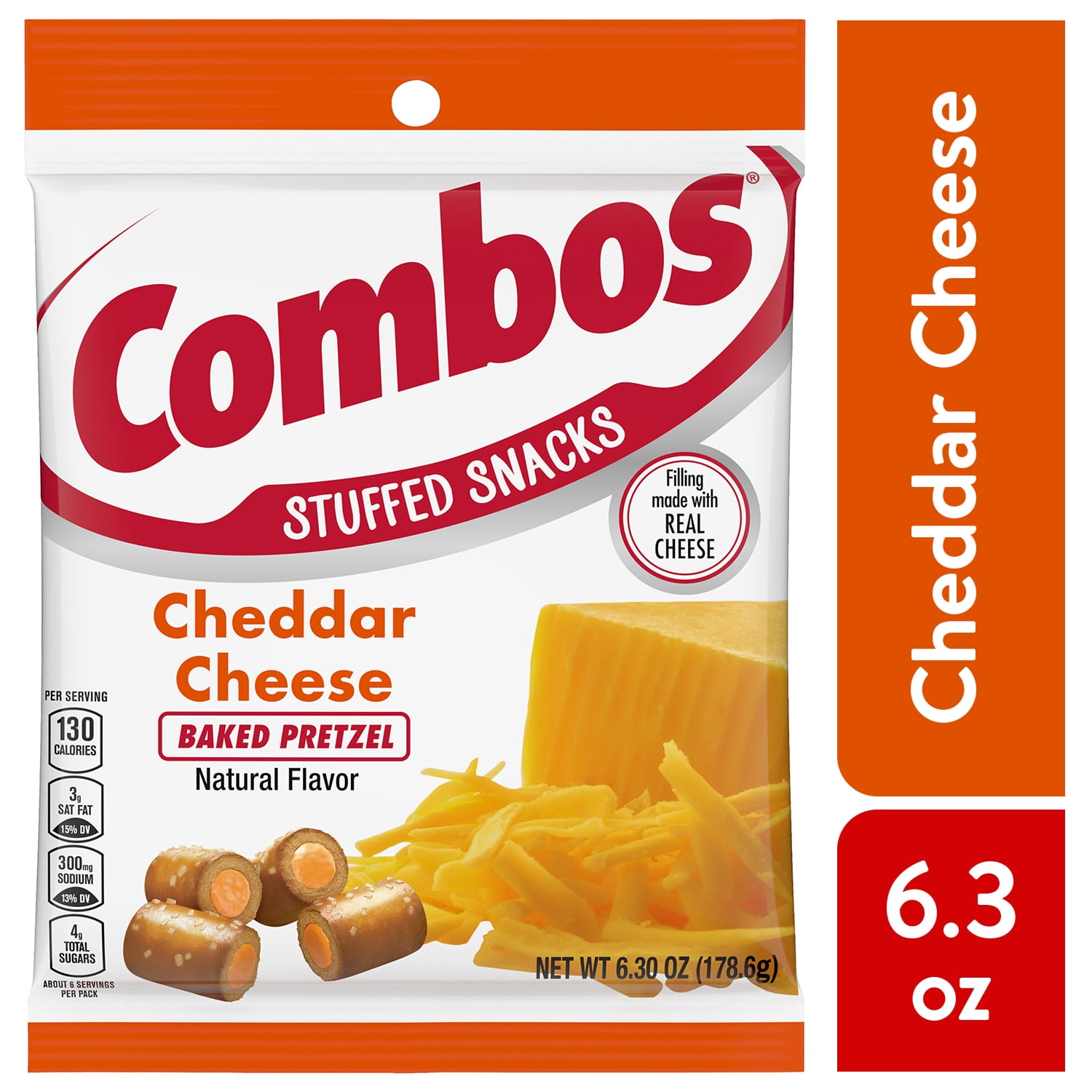 Combos Stuffed Snacks Cheddar Cheese Baked Pretzel Snacks 6.3 oz Bag