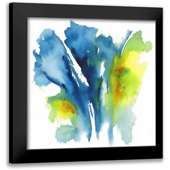 Combs, Joyce 12x12 Black Modern Framed Museum Art Print Titled - Neon Floral Blue