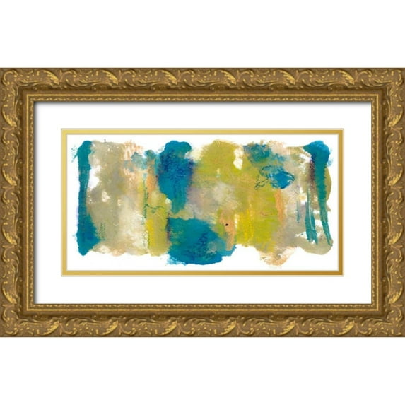 Combs, Joyce 18x11 Gold Ornate Wood Framed with Double Matting Museum Art Print Titled - Teal and Scribbles II