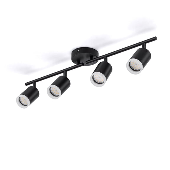 Combuh LED 4 Lights Track Lighting Fixtures Black Ceiling Spotlight for Kitchen, Modern 4 Way Track Light Kit Flexibly Rotatable Light Head for Bedroom Closet, Bulb Not Included, 13.8 Inch