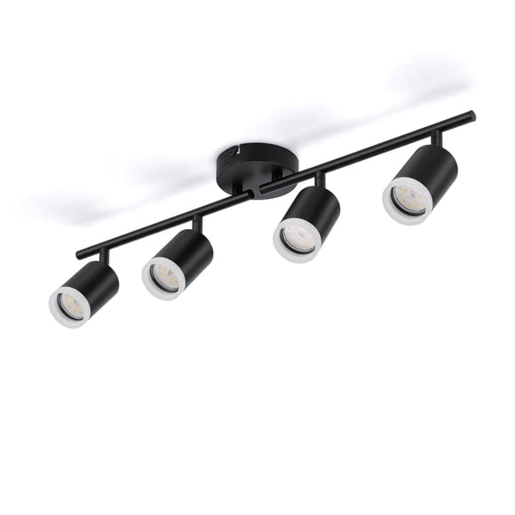 Combuh LED 4 Light Track Lighting Fixtures Black Ceiling Spotlight for Kitchen, Modern 4 Way Track Light Kit Flexibly Rotatable Light Head for Bedroom Closet, Bulb Not Included