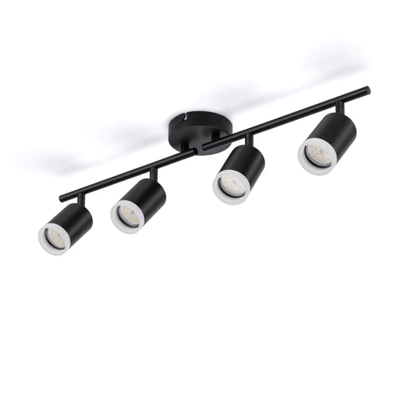 Combuh LED 4 Light Track Lighting Fixtures Black Ceiling Spotlight for Kitchen, Modern 4 Way Track Light Kit Flexibly Rotatable Light Head for Bedroom Closet, Bulb Not Included
