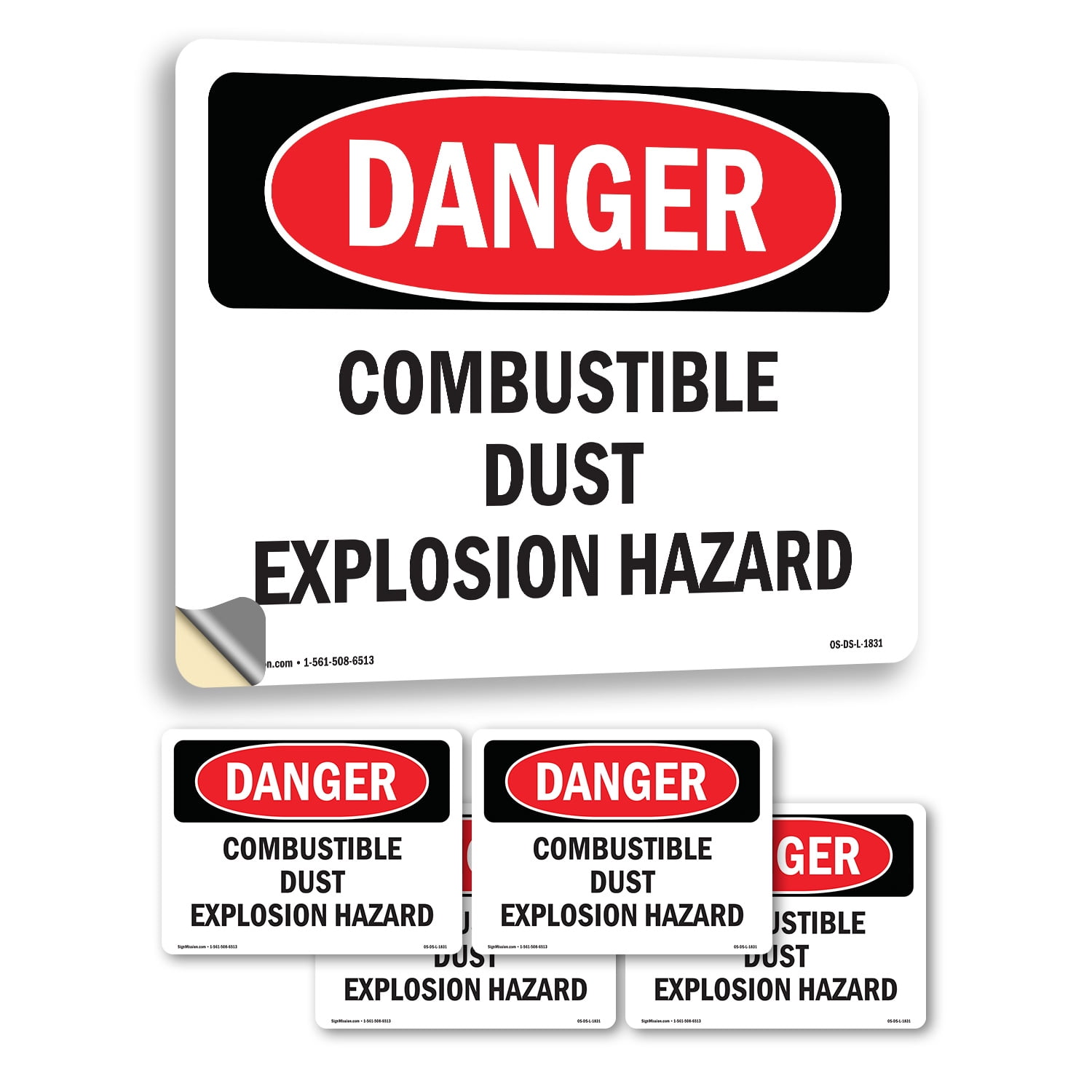 Combustible Dust Explosion Hazard OSHA Danger Vinyl Decal Label 24 Inch ...