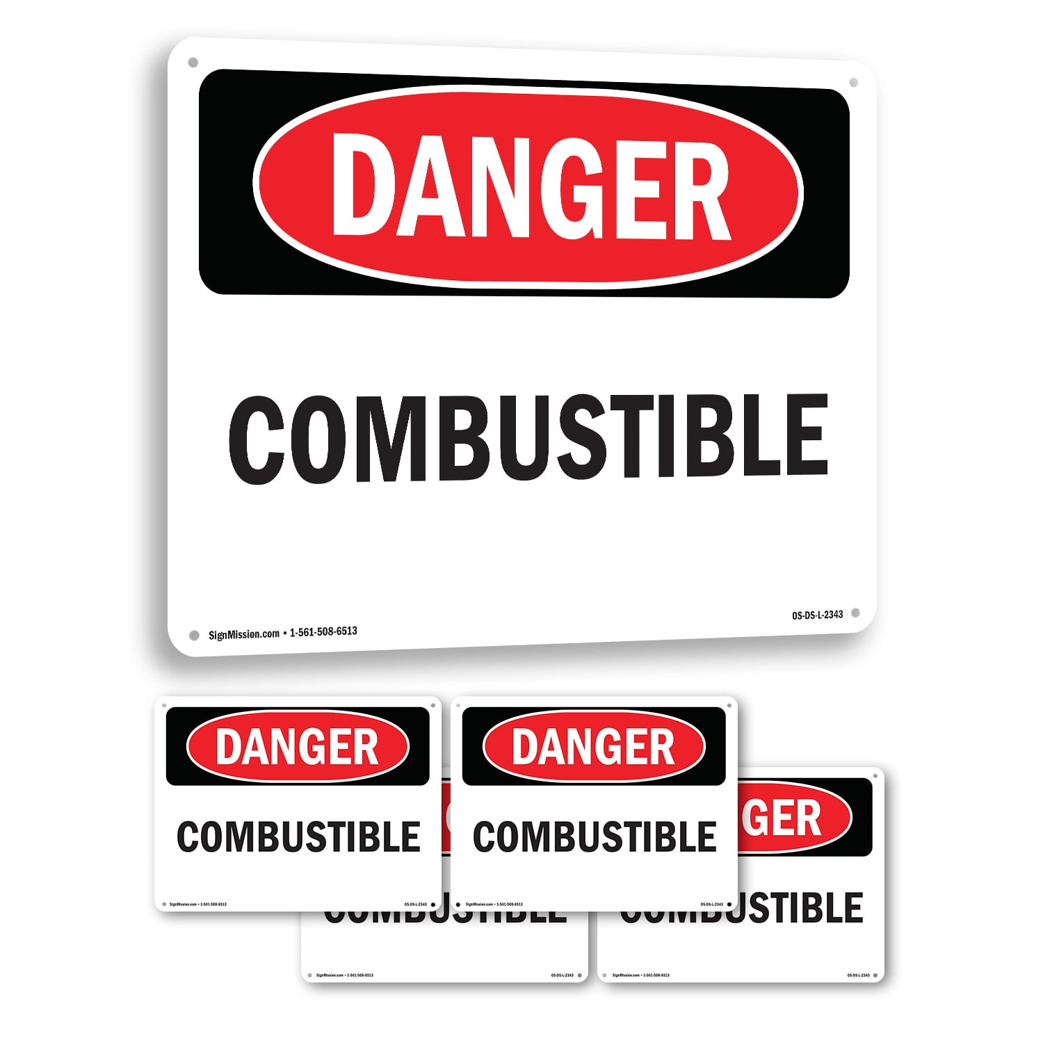 Combustible OSHA Danger Rigid Plastic Sign 18 Inch x 12 Inch - 5 Pack ...