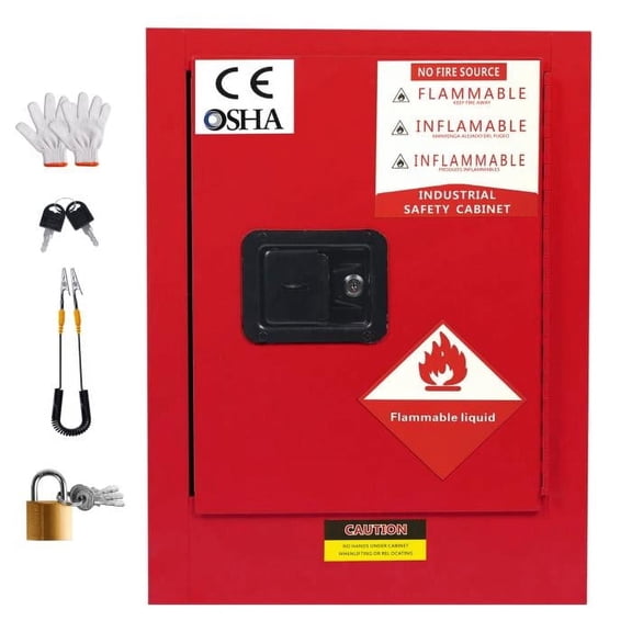 Combustible Safety Cabinet, Red 18.11"x18.11"x23" Size, Shock-Absorption Base, Flammable Storage Unit, Fireproof Storage Unit, Manufacturing Facility, Construction Site, Maintenance Area