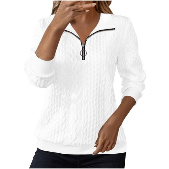 Comdrip 1/4 Zip Pullover Women, Women's Half Zip Fashion Sweaters Long Sleeve Collar Casual Oversized Knit Pullover Tops Womens Pullover White XL