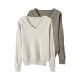 thumbnail image 1 of Comdrip 2Pc Women's Fall Winter V Neck Long Sleeve Basic Trendy Sweaters Fashion Casual Lightweight Knit Pullover Top Beige L, 1 of 4