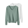 thumbnail image 1 of Comdrip 2Pc Women's Fall Winter V Neck Long Sleeve Basic Trendy Sweaters Fashion Casual Lightweight Knit Pullover Top Blackish Green 2Xl, 1 of 5