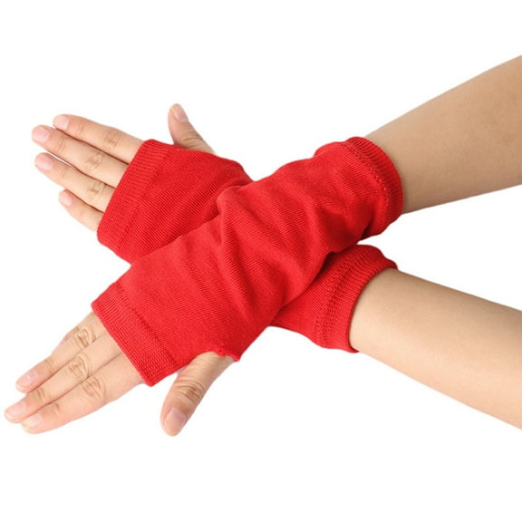 Comdrip Arm Compression Sleeve Women! Women Knitted Arm Fingerless Long Mitten Wrist Elastic Warm Gloves Sleeves To Cover Arms for Women Red A