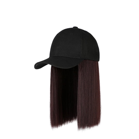 Comdrip Baseball Cap Wig Long Natural Wave Hair Extensions with Hat Heat Resistant Synthetic Adjustable Hairstyle Wig Extensions Attached Straight Wigs Black 2 One Size