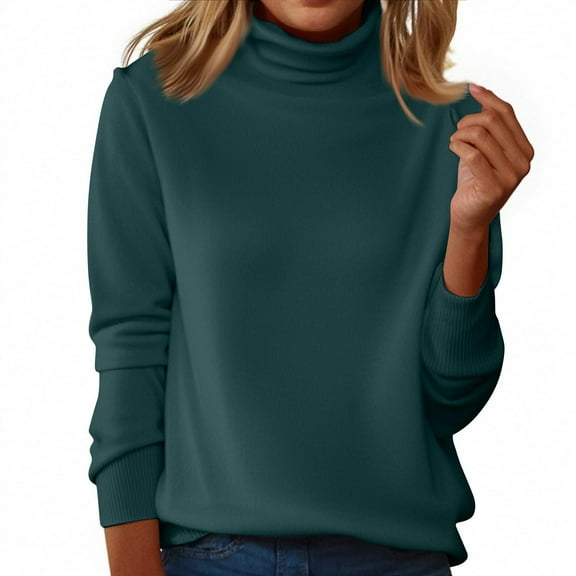 Comdrip Basic Turtleneck Women, Womens Sweaters Turtleneck Long Sleeve Pullover Casual Knitted Pullover Warm Cozy Tops Fall Winter Clothes Women Long Sleeve Tops Blackish Green XL
