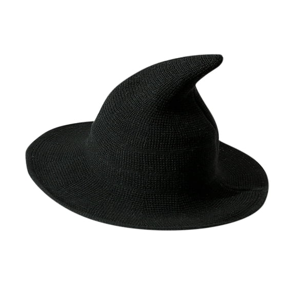 Comdrip Black Witch Hat for Women Wide Brim Floppy Knit Pointed Crown Foldable Cap Design Crochet Knit Style Daily Themed Wear Black