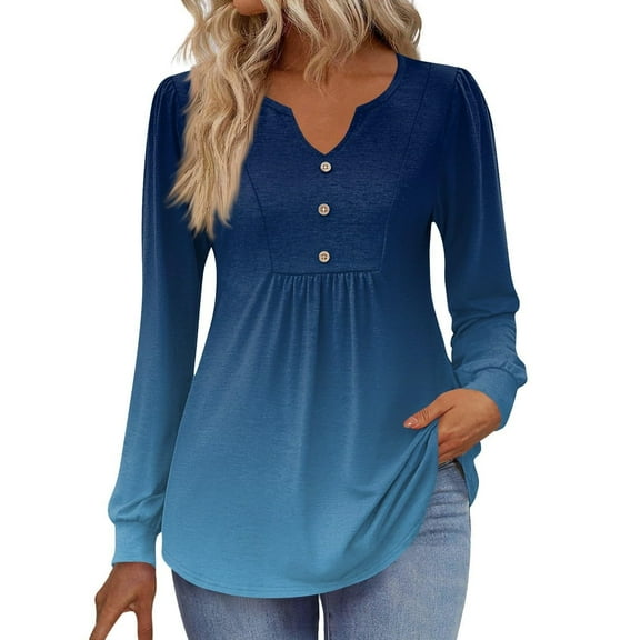 Comdrip Blouses for Women Dressy Casual, Long Sleeve Shirts for Women 2025 Fall Casual Pleated V Neck Button Down Blouse Loose Tops Womens Long Sleeve Tops Black L