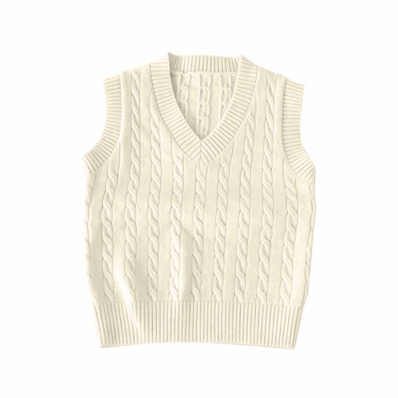 Comdrip Boys Girls Cable Knit Sweater Vest V-Neck Kids School Vest Sleeveless Casual Waistcoat Beige 100