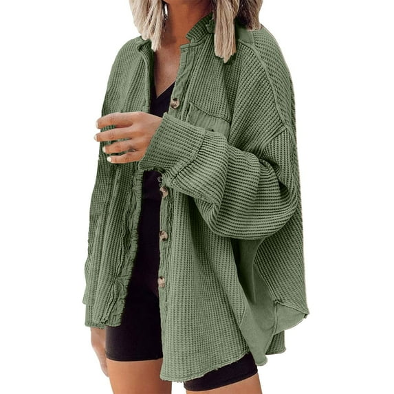 Comdrip Button Down Shirts for Women, Oversized Knit Shirt Women Fall Shacket Corduroy Long Sleeve Shirts Button Down Shirts Jacket Corduroy Jacket Women Light Green S